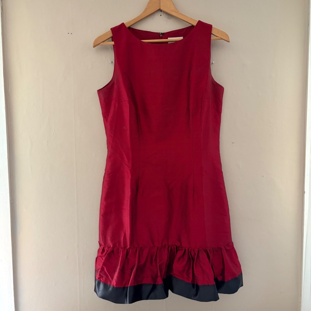 Coldwater Creek Womens Silk Ruffle Hem Mini Dress Size 8 Red Holiday Party Glam